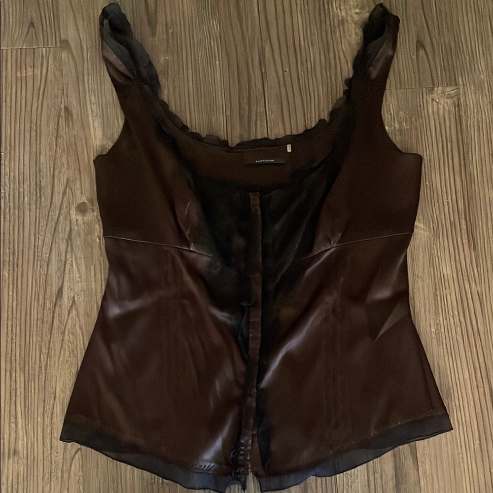 Ellie Tahari Brown and Black button up Satin Camisole
